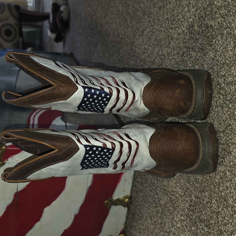 Womens 11" Flag Embroidery Bay Brown Boots Distressed Flag - Picture 4 of 11